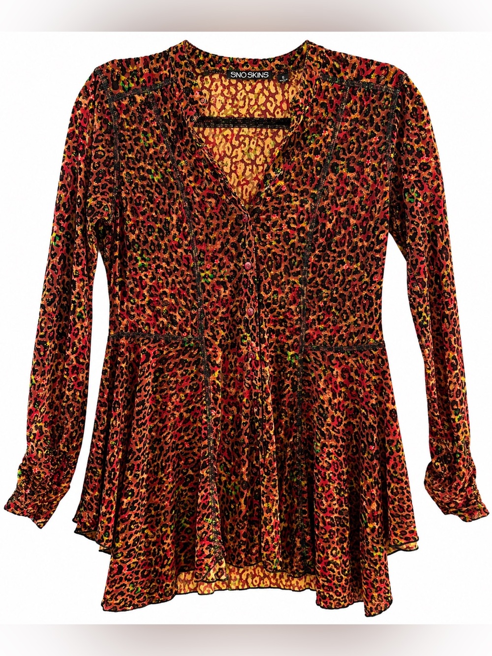 SnoSkins Leopard Print Burnout Velvet Tunic Top Small Made in USA
